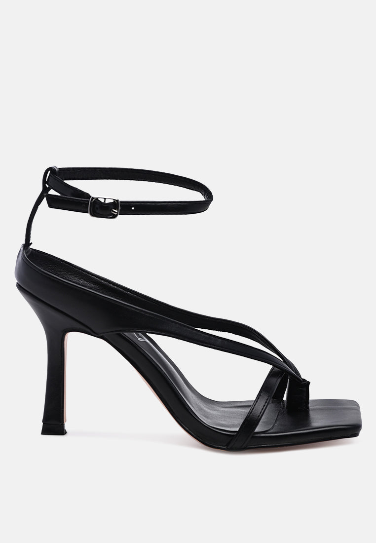 Marcia Ankle Strap Mid Heel Sandals featuring a trendy square toe and thin cross straps, perfect for stylish outdoor occasions.