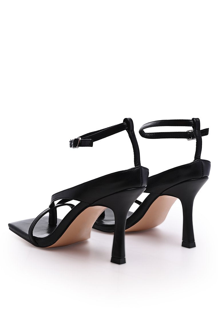 Marcia Ankle Strap Mid Heel Sandals featuring a trendy square toe and thin cross straps, perfect for stylish outdoor occasions.