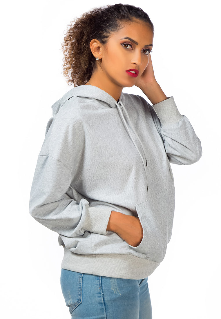 Melange Pullover Drawstring Hoodie featuring a front kangaroo pocket and ribbed hem, perfect for casual wear.