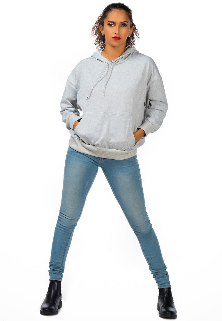 Melange Pullover Drawstring Hoodie featuring a front kangaroo pocket and ribbed hem, perfect for casual wear.