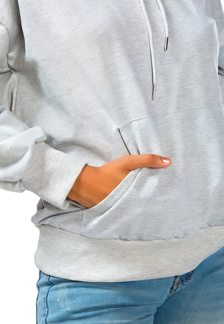 Melange Pullover Drawstring Hoodie featuring a front kangaroo pocket and ribbed hem, perfect for casual wear.