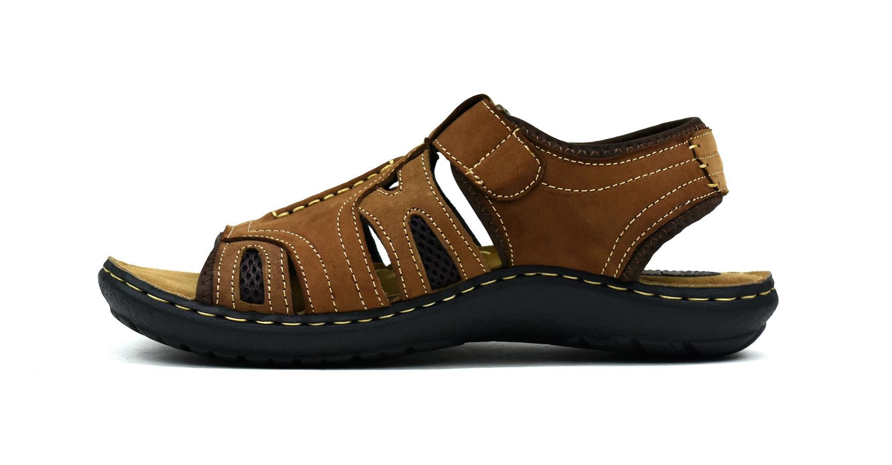 A pair of stylish men's leather sandals featuring a durable upper, soft lining, and sturdy sole, perfect for casual wear.