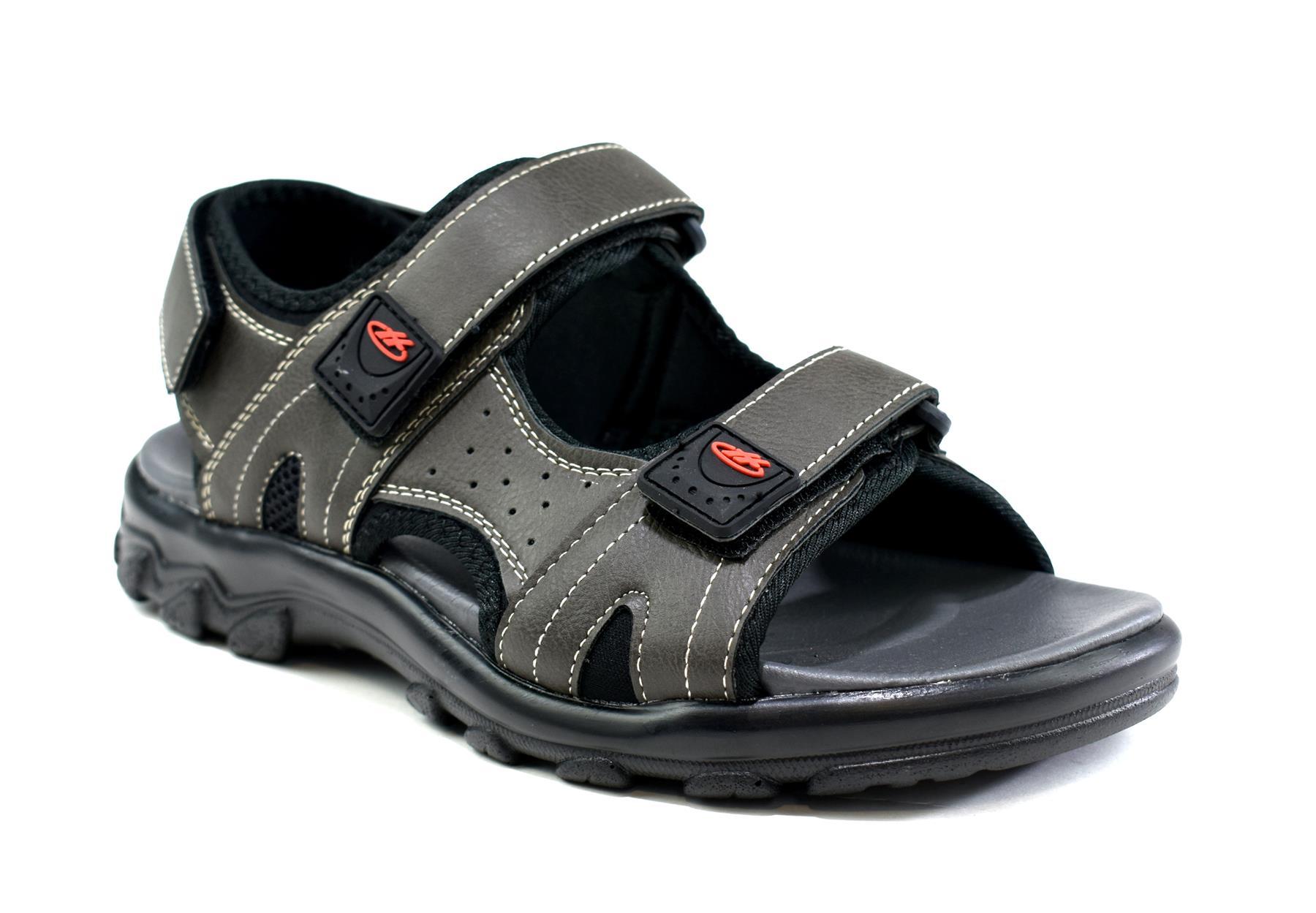 Men's grey strappy summer sandals featuring synthetic upper and sole, perfect for casual summer outings.