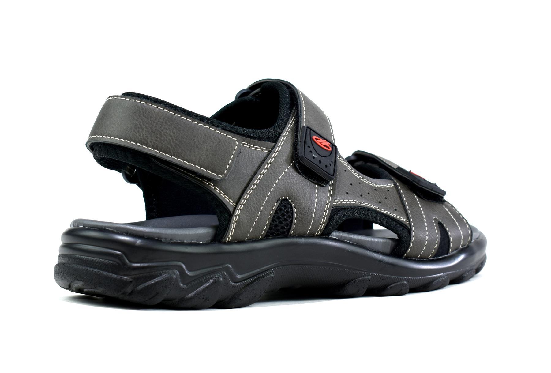 Men's grey strappy summer sandals featuring synthetic upper and sole, perfect for casual summer outings.