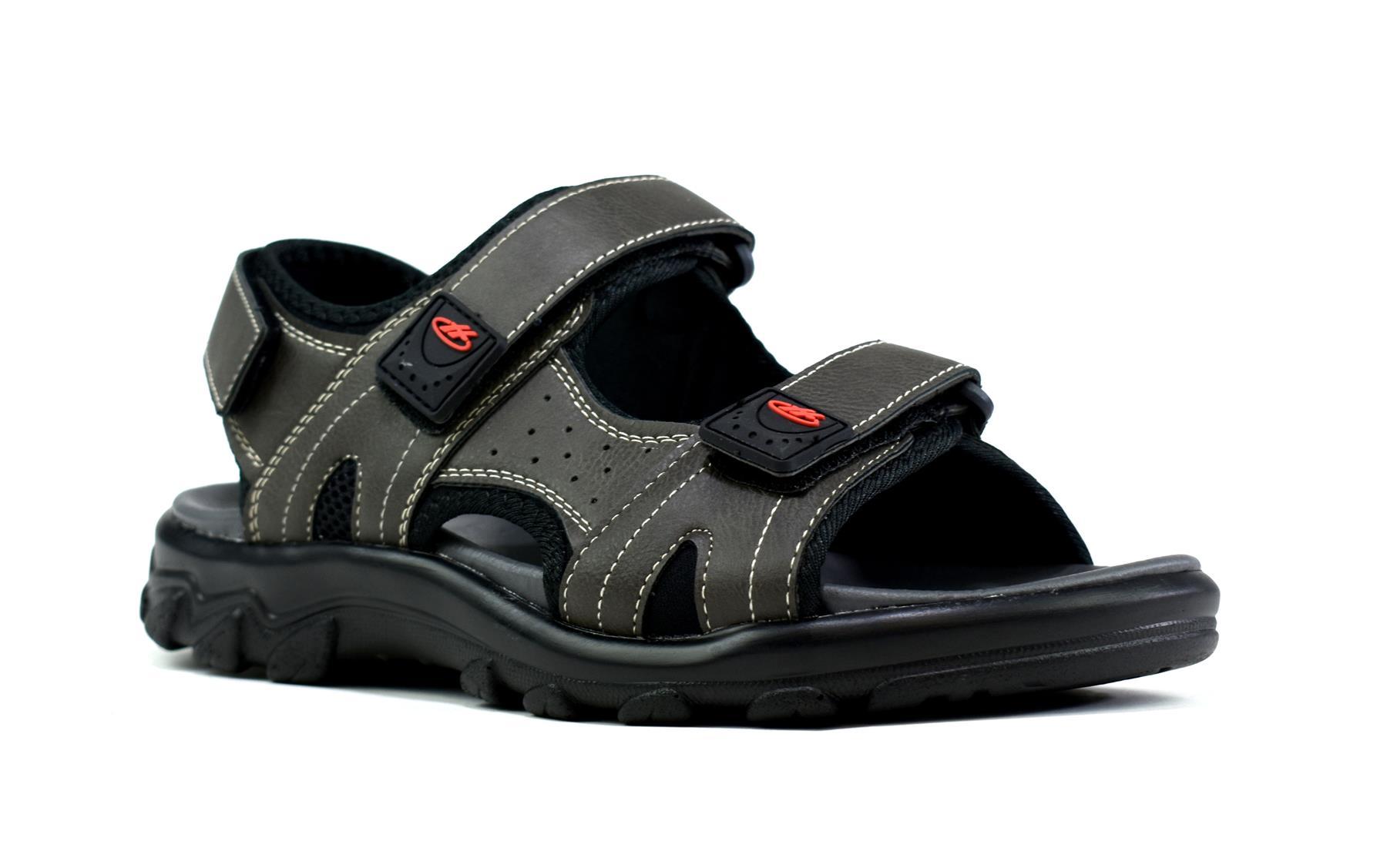 Men's grey strappy summer sandals featuring synthetic upper and sole, perfect for casual summer outings.