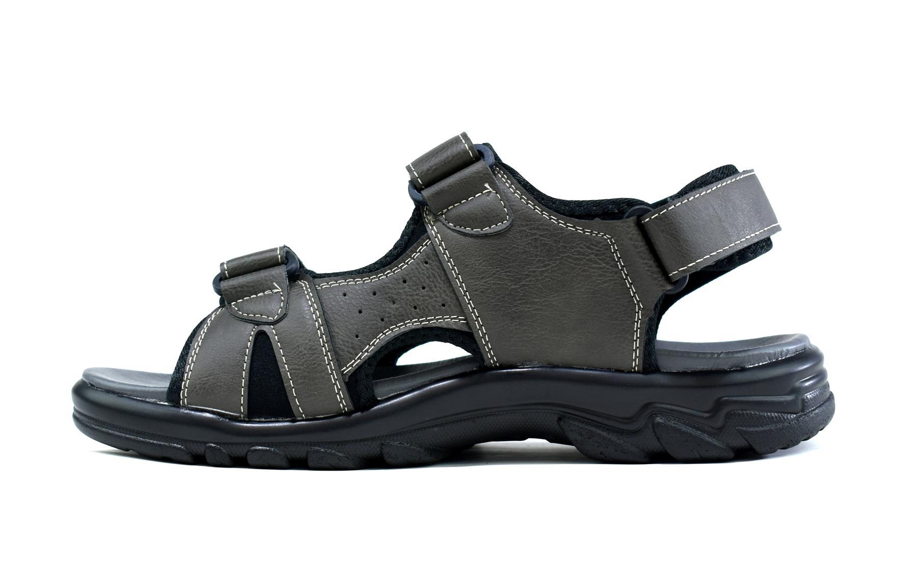 Men's grey strappy summer sandals featuring synthetic upper and sole, perfect for casual summer outings.