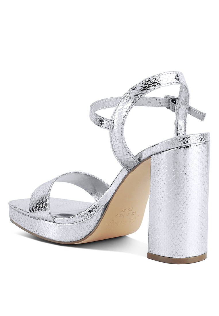 Merengue Textured High Block Heel Sandals featuring embossed faux leather, slingback design, and open square toe.