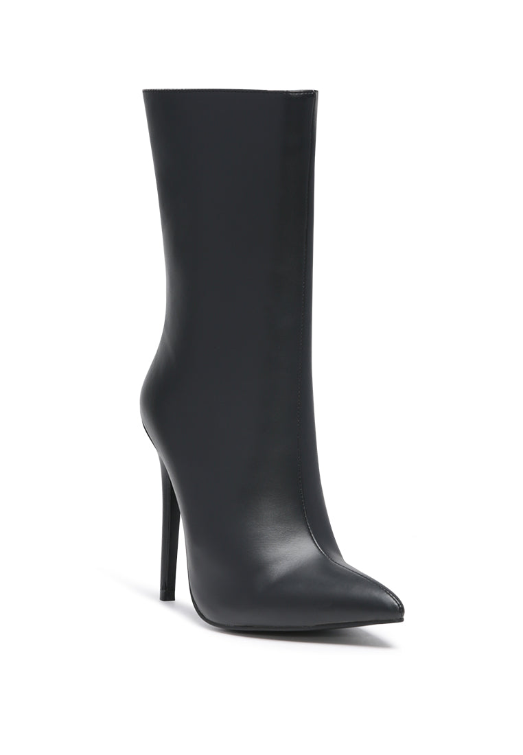 Micah Pointed Toe Stiletto High Ankle Boots featuring a stylish snake print design and elegant pointed toe.