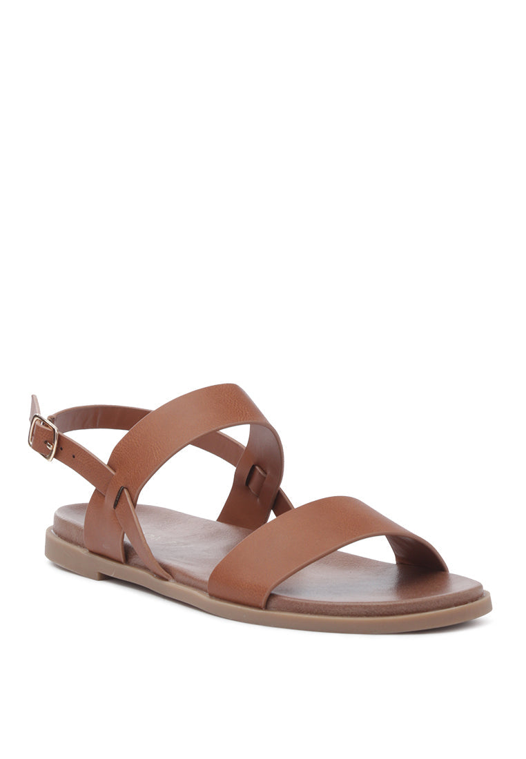 Miya Slingback Flat Sandals in stylish faux leather, perfect for casual outings and beach days.