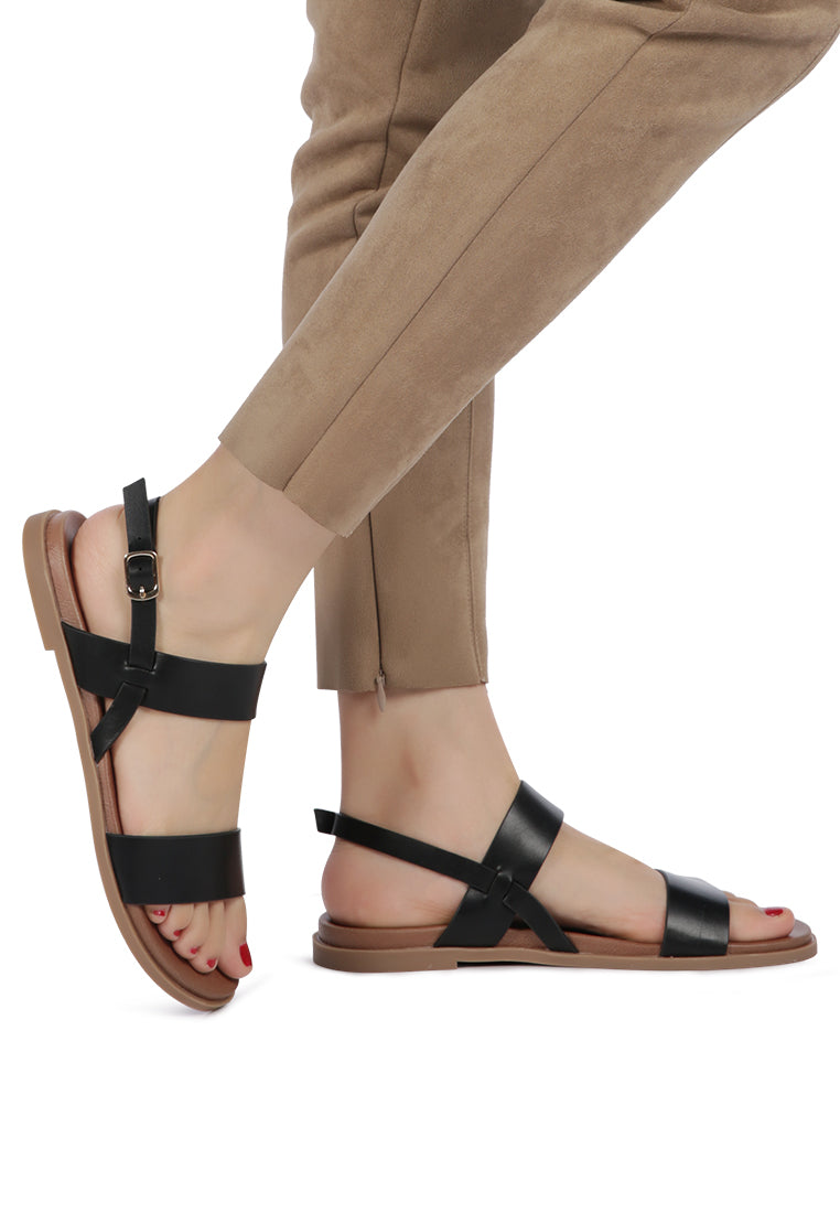 Miya Slingback Flat Sandals in stylish faux leather, perfect for casual outings and beach days.