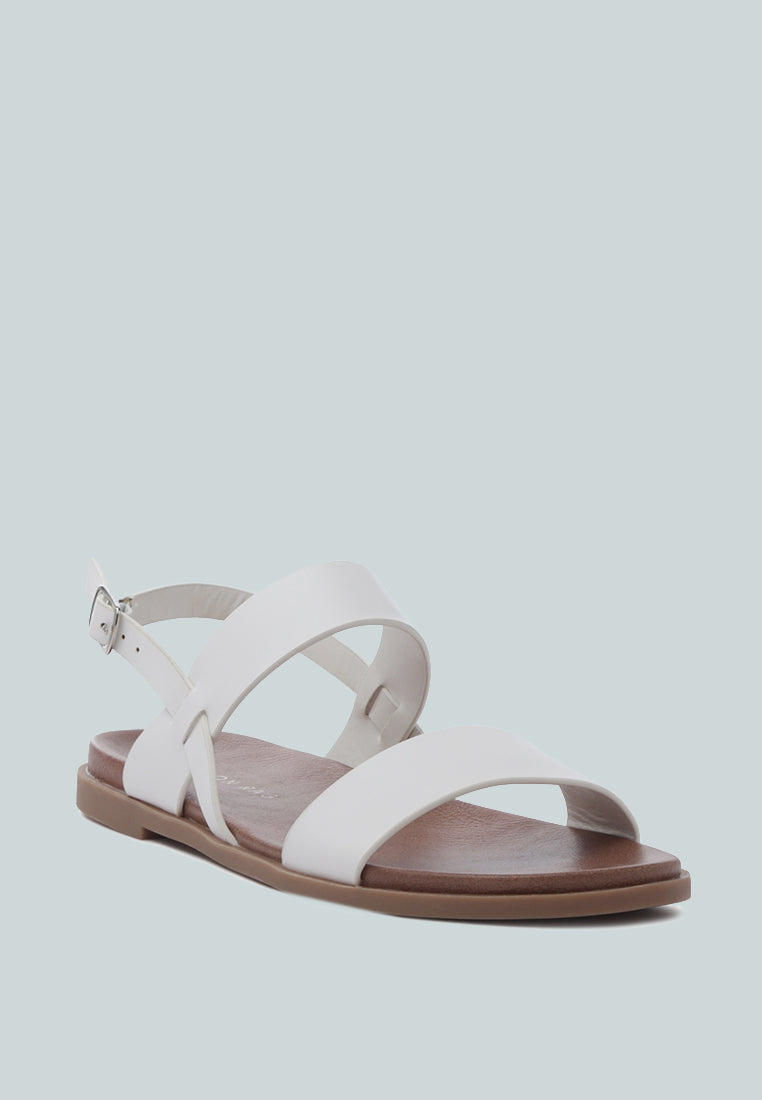 Miya Slingback Flat Sandals in stylish faux leather, perfect for casual outings and beach days.