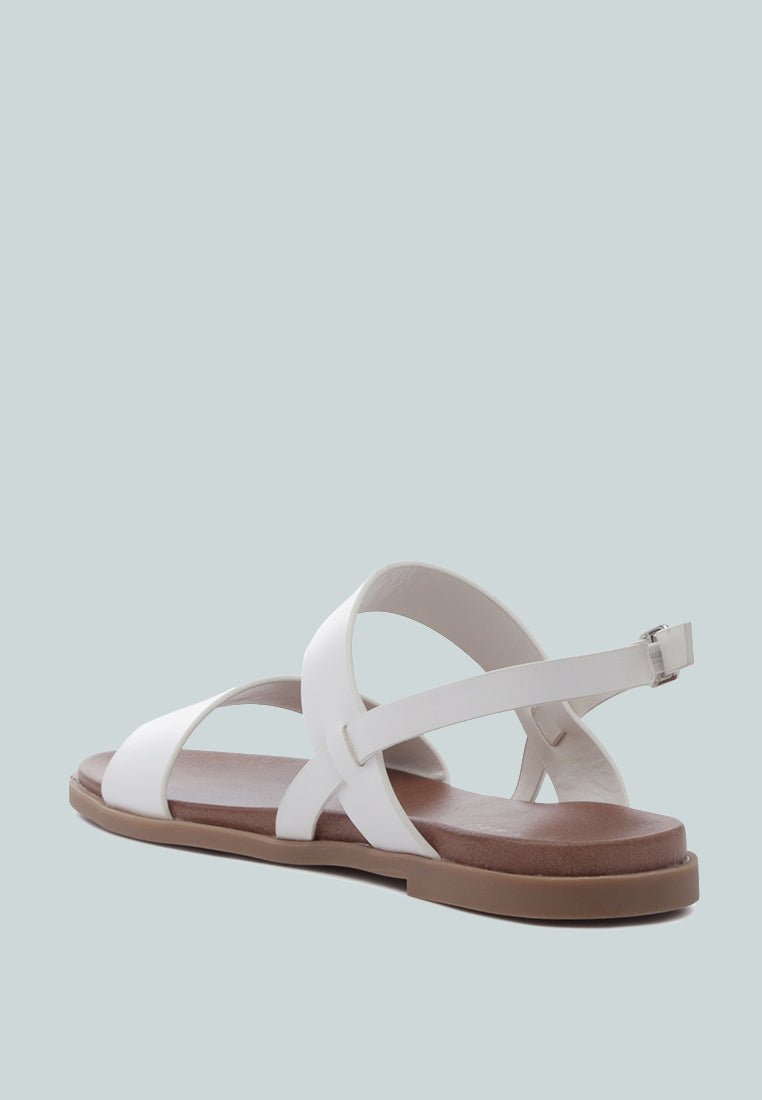 Miya Slingback Flat Sandals in stylish faux leather, perfect for casual outings and beach days.