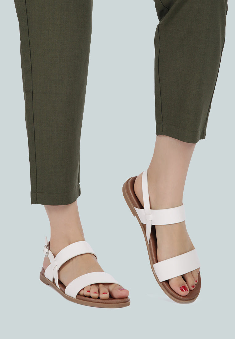 Miya Slingback Flat Sandals in stylish faux leather, perfect for casual outings and beach days.