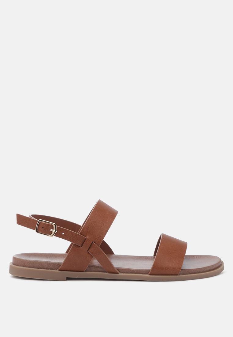 Miya Slingback Flat Sandals in stylish faux leather, perfect for casual outings and beach days.