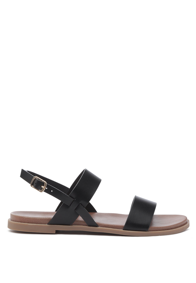 Miya Slingback Flat Sandals in stylish faux leather, perfect for casual outings and beach days.