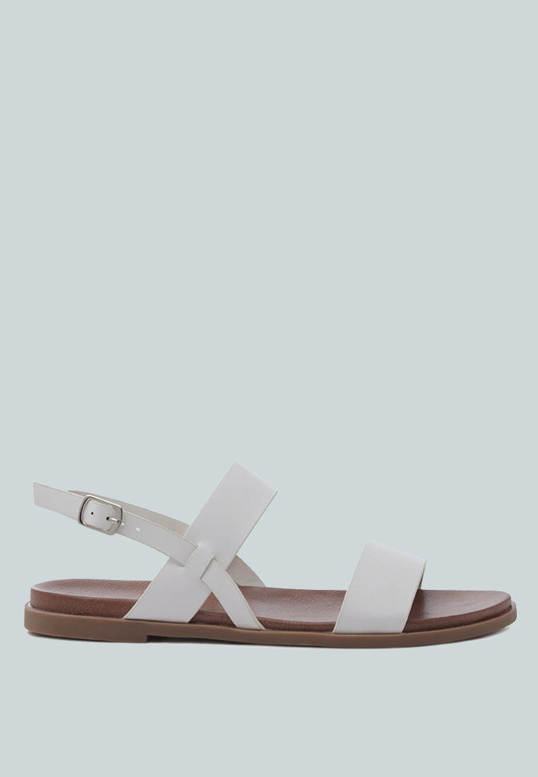 Miya Slingback Flat Sandals in stylish faux leather, perfect for casual outings and beach days.