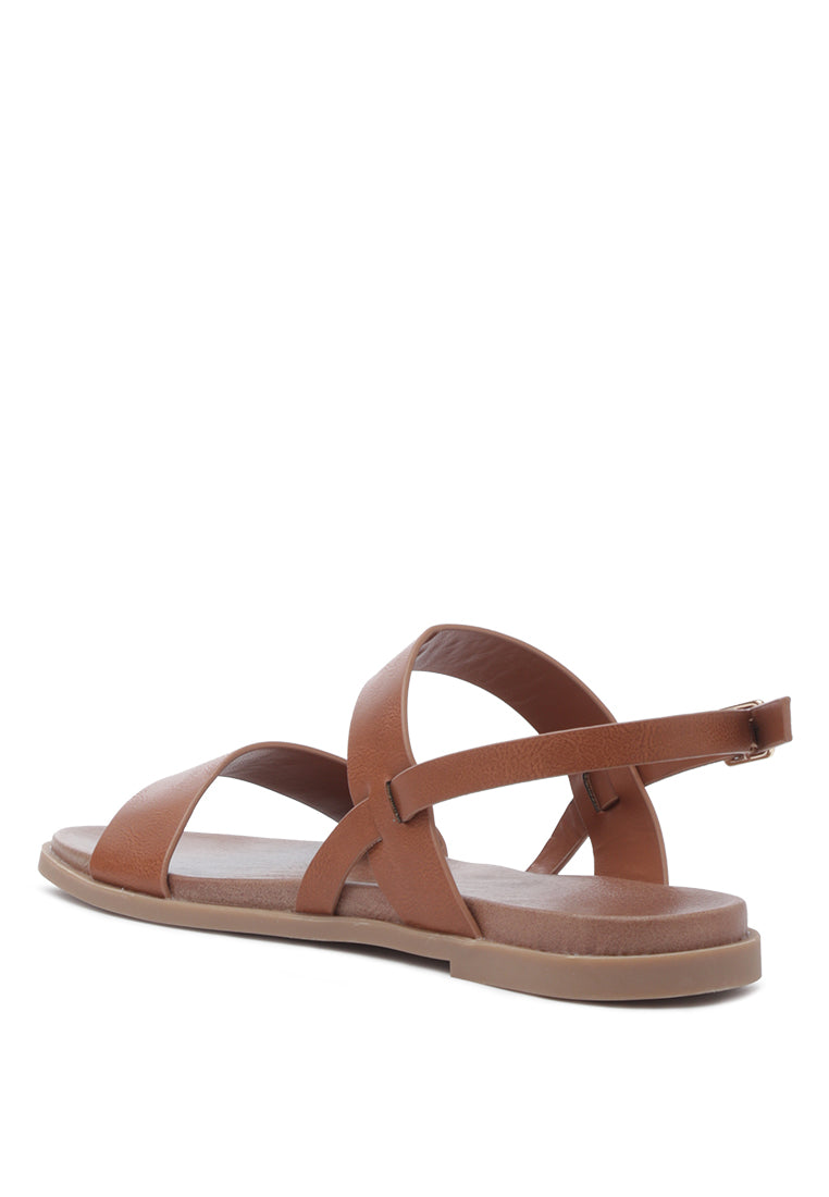 Miya Slingback Flat Sandals in stylish faux leather, perfect for casual outings and beach days.