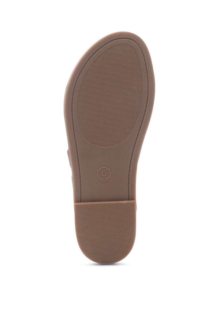 Miya Slingback Flat Sandals in stylish faux leather, perfect for casual outings and beach days.