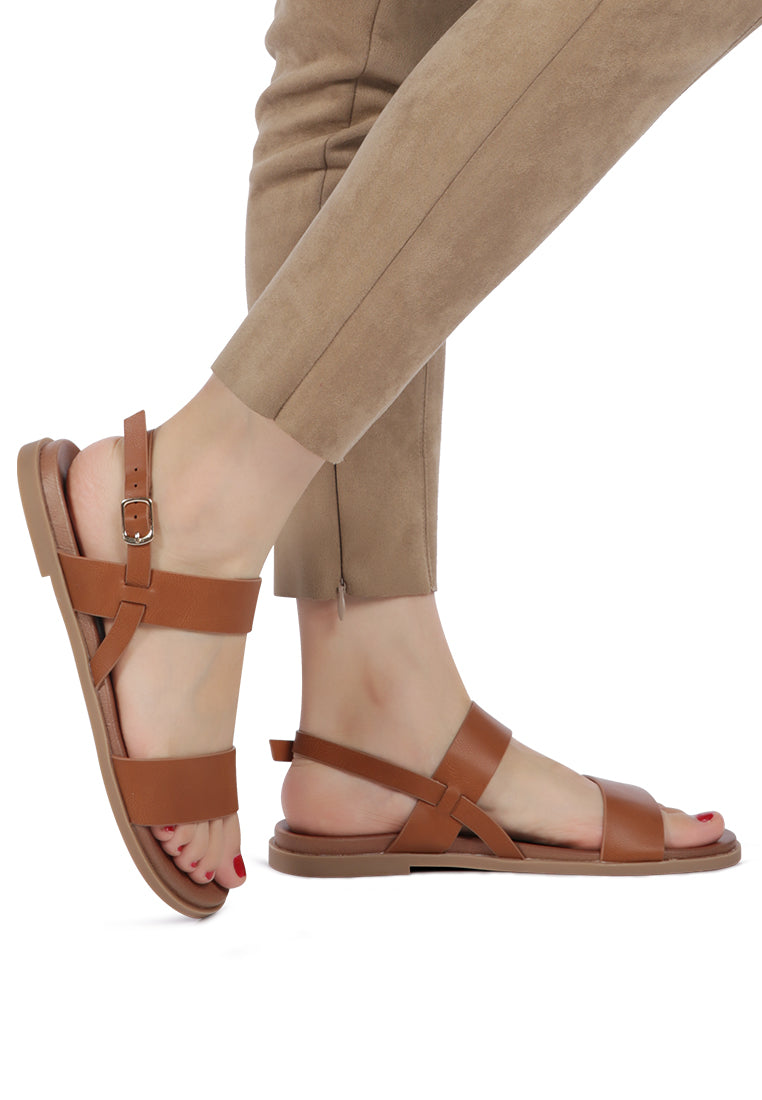 Miya Slingback Flat Sandals in stylish faux leather, perfect for casual outings and beach days.