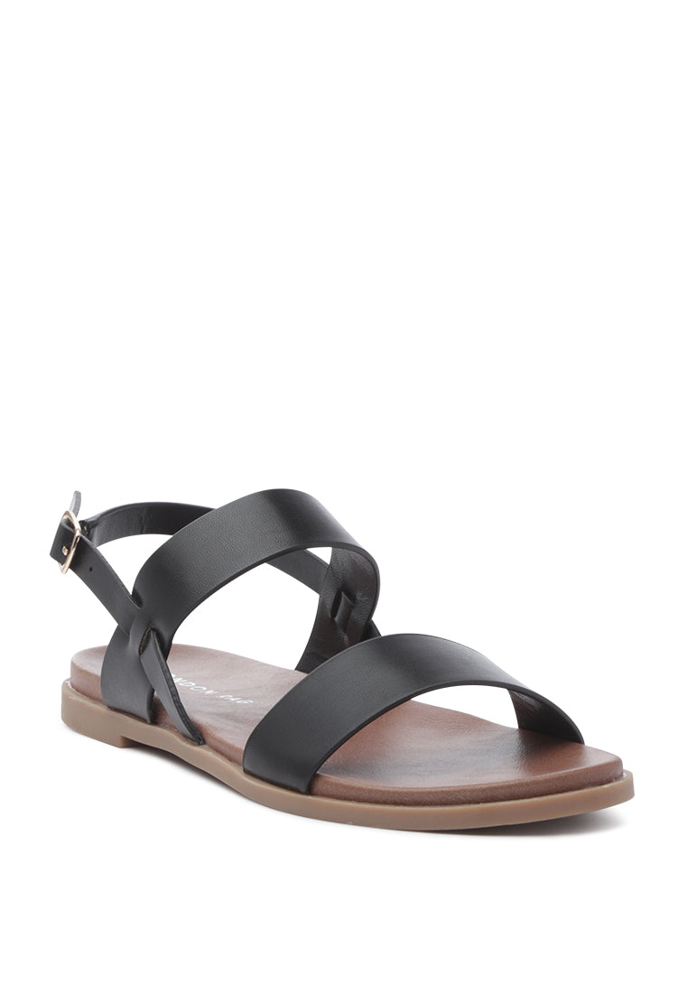 Miya Slingback Flat Sandals in stylish faux leather, perfect for casual outings and beach days.