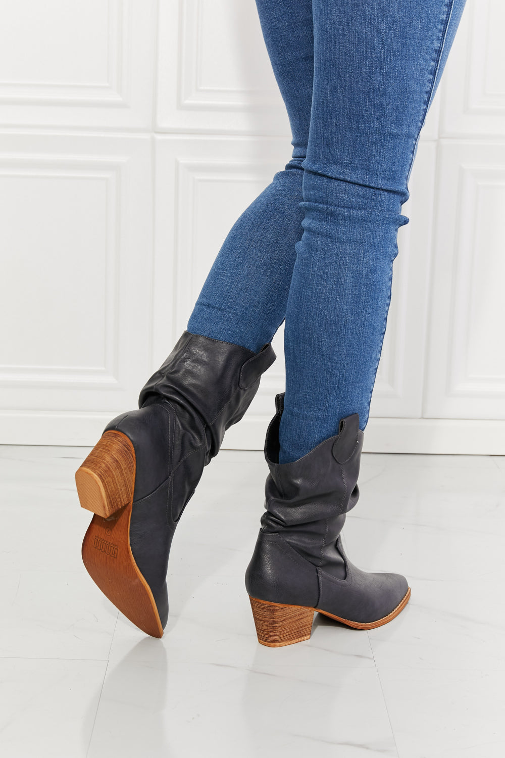 MMShoes Better in Texas Scrunch Cowboy Boots in Navy, featuring a stylish scrunch design and low block heels.