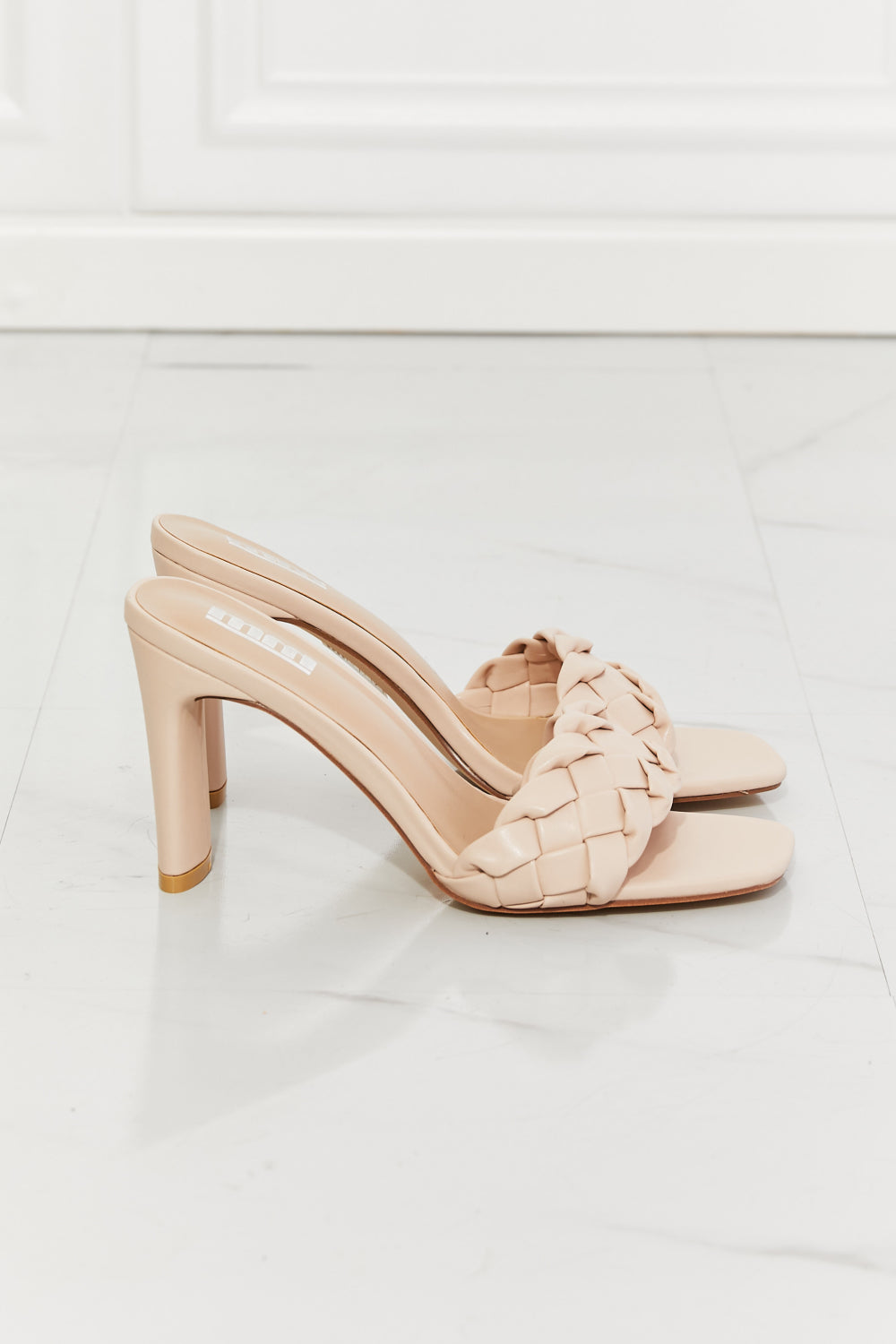 MMShoes Top of the World Braided Block Heel Sandals in Beige showcasing a stylish braided toe-band and a sturdy block heel.