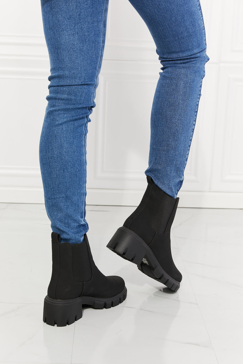 MMShoes Work For It Matte Lug Sole Chelsea Boots in Black, featuring a stylish matte finish and durable lug sole design.