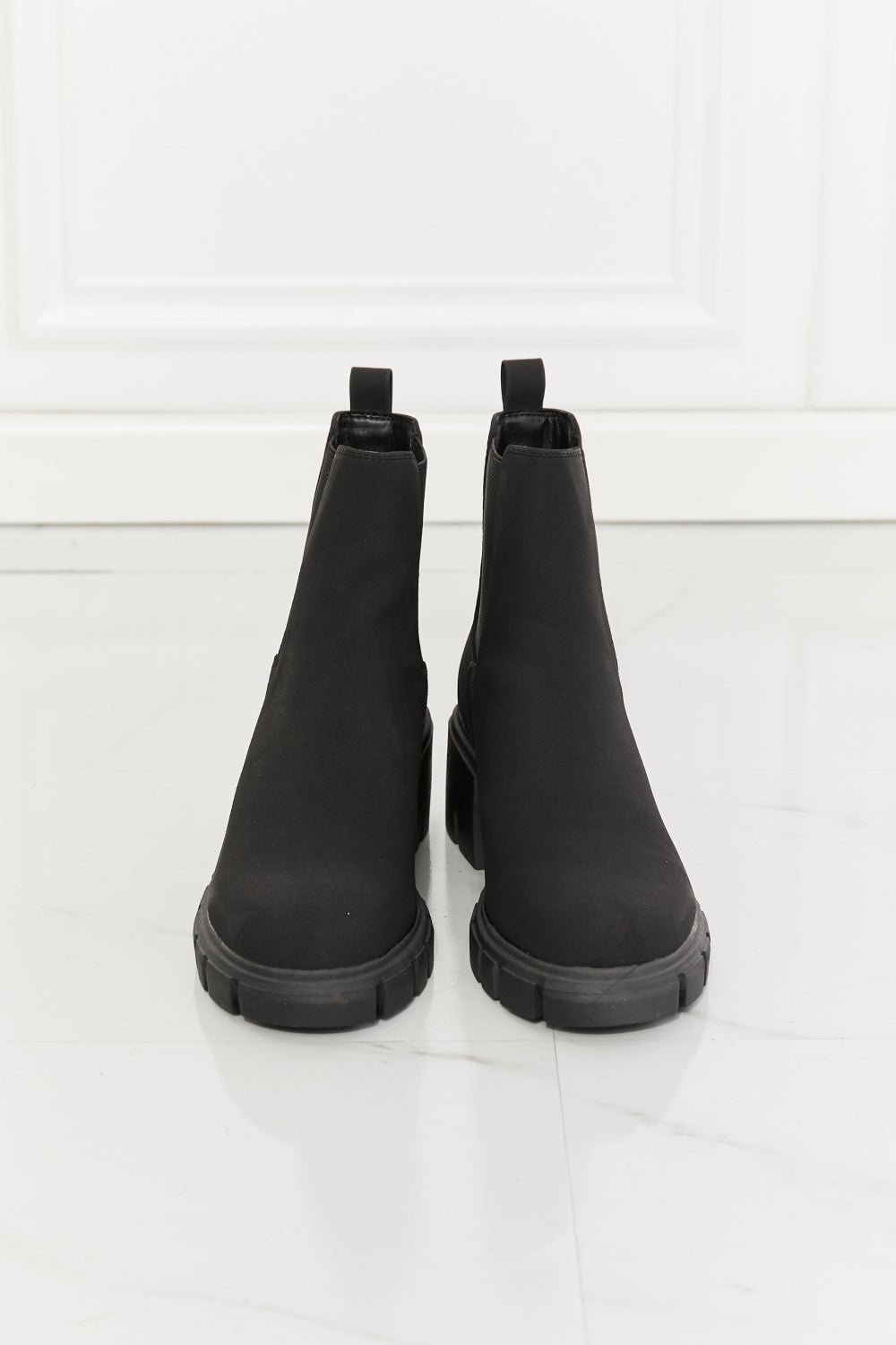 MMShoes Work For It Matte Lug Sole Chelsea Boots in Black, featuring a stylish matte finish and durable lug sole design.