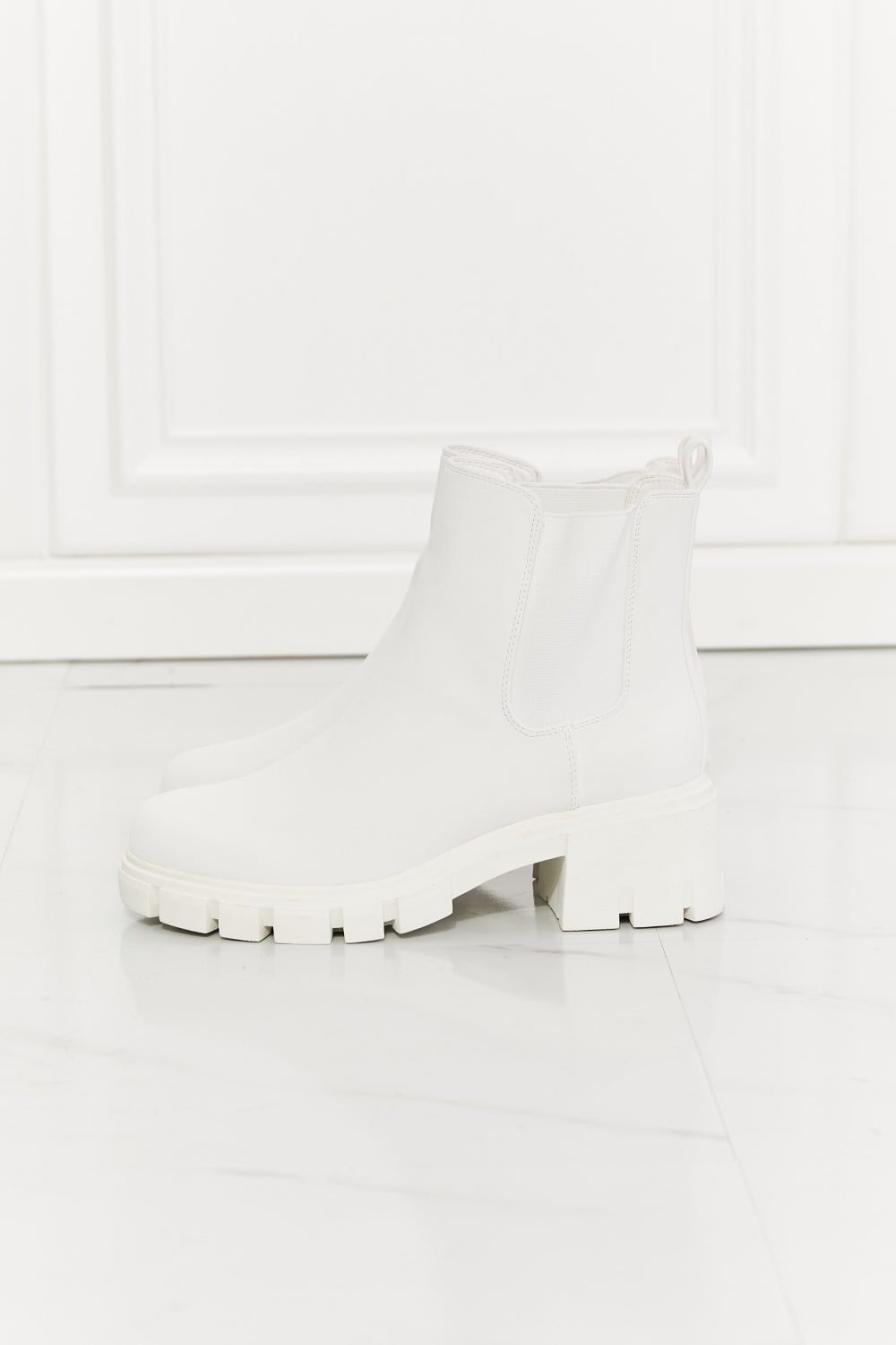 MMShoes Work For It Matte Lug Sole Chelsea Boots in White, featuring a stylish matte finish, round toe, and durable lug sole design.