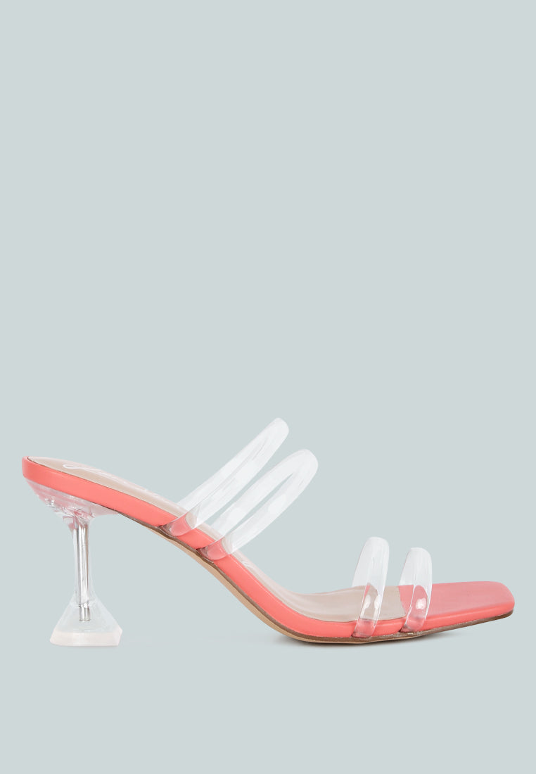 Elegant Nightfall Clear Spool Heel Sandal featuring clear PU straps and a spool heel, perfect for casual parties.