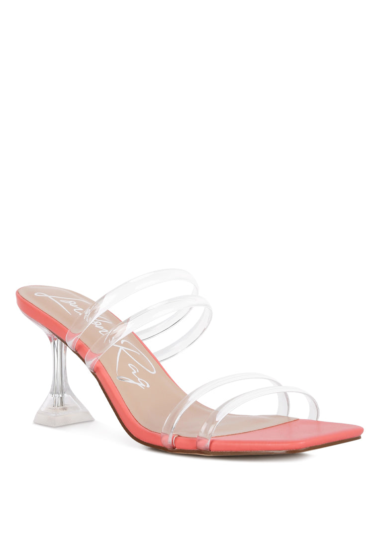 Elegant Nightfall Clear Spool Heel Sandal featuring clear PU straps and a spool heel, perfect for casual parties.