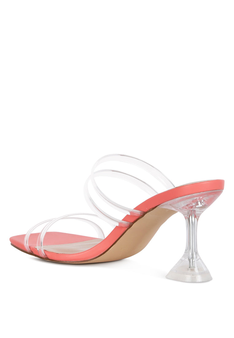 Elegant Nightfall Clear Spool Heel Sandal featuring clear PU straps and a spool heel, perfect for casual parties.