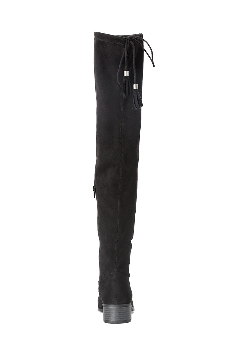 Nople Knee Boots with Drawstring, featuring a stylish knee-length design, low heels, and adjustable drawstring for a comfortable fit.