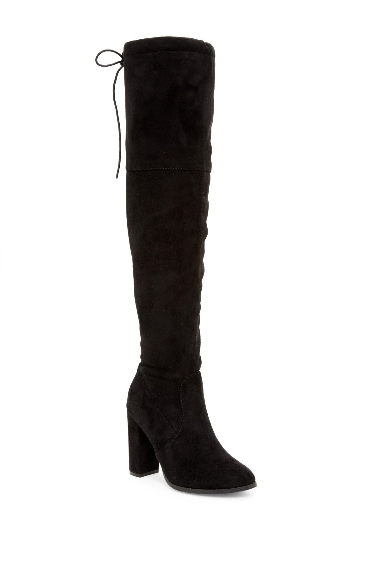 OLYGMAGEN over-the-knee boots featuring a vegan suede upper and a stylish 4-inch heel.