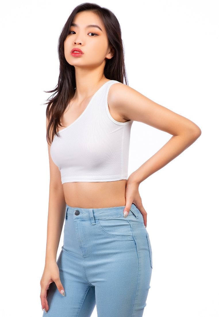 One Shoulder Knitted Crop Top in various colors, showcasing its trendy design and breathable cotton fabric.