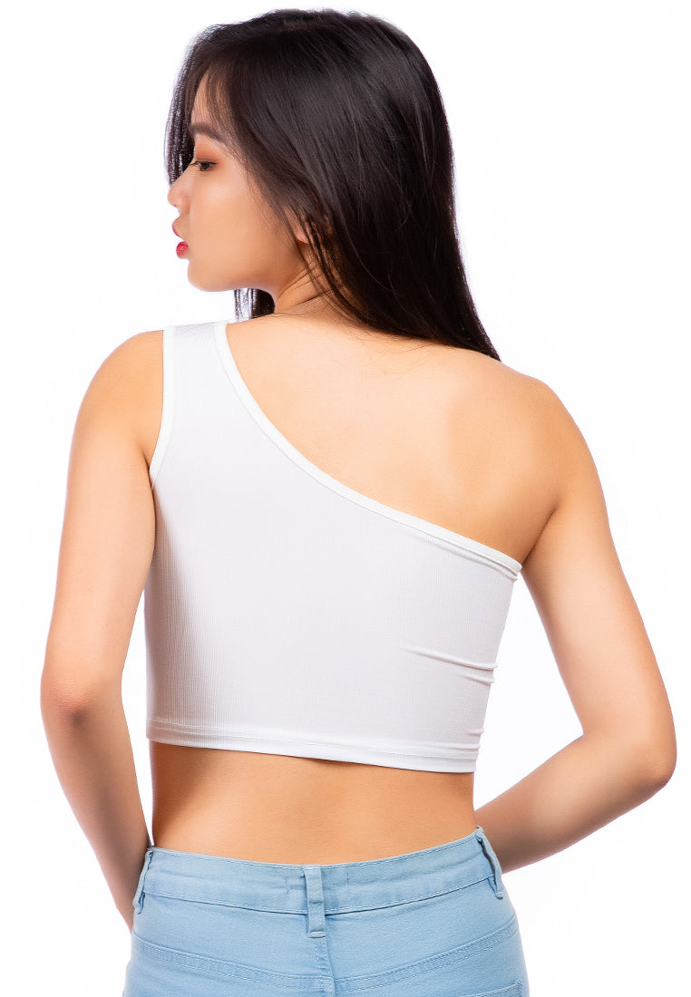 One Shoulder Knitted Crop Top in various colors, showcasing its trendy design and breathable cotton fabric.