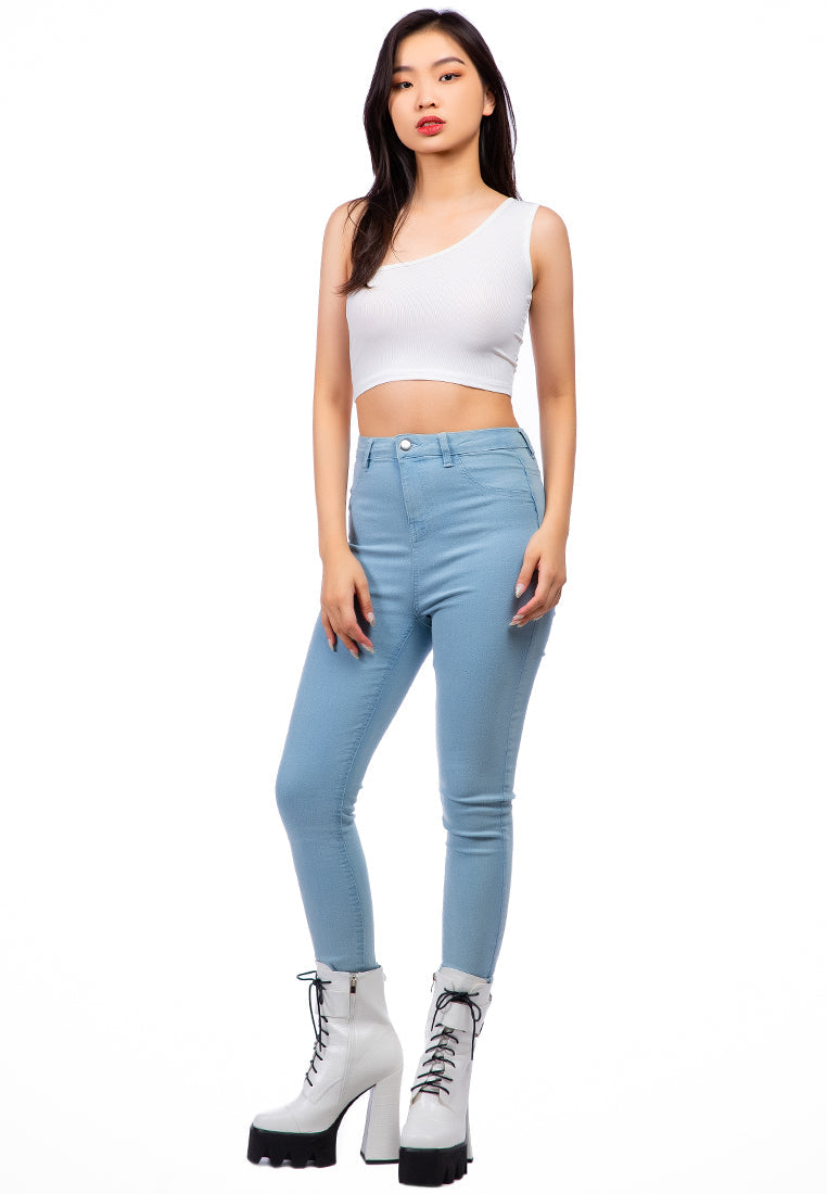 One Shoulder Knitted Crop Top in various colors, showcasing its trendy design and breathable cotton fabric.