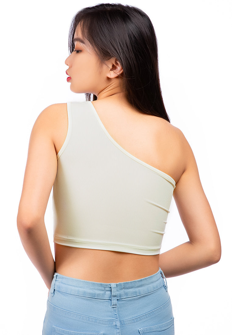 One Shoulder Knitted Crop Top in various colors, showcasing its trendy design and breathable cotton fabric.