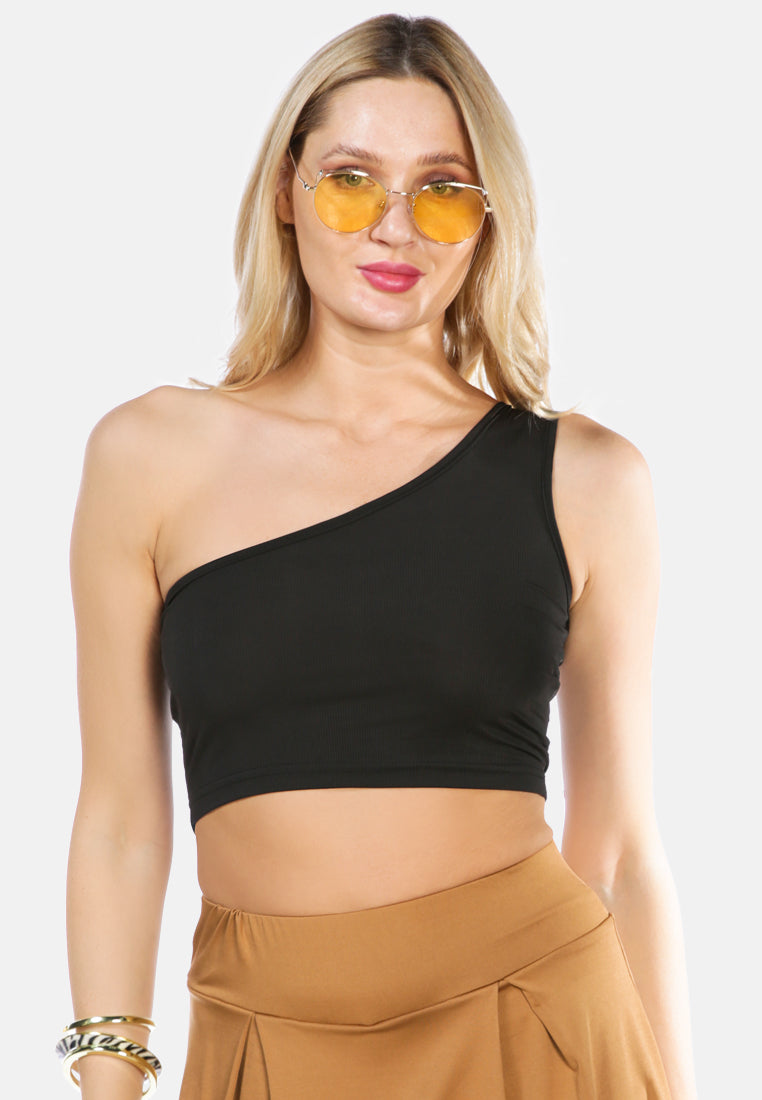 One Shoulder Knitted Crop Top in various colors, showcasing its trendy design and breathable cotton fabric.