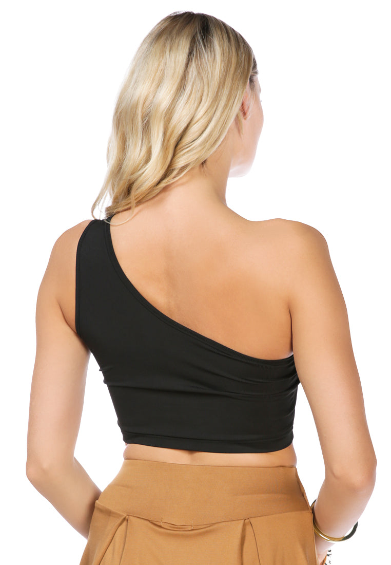 One Shoulder Knitted Crop Top in various colors, showcasing its trendy design and breathable cotton fabric.