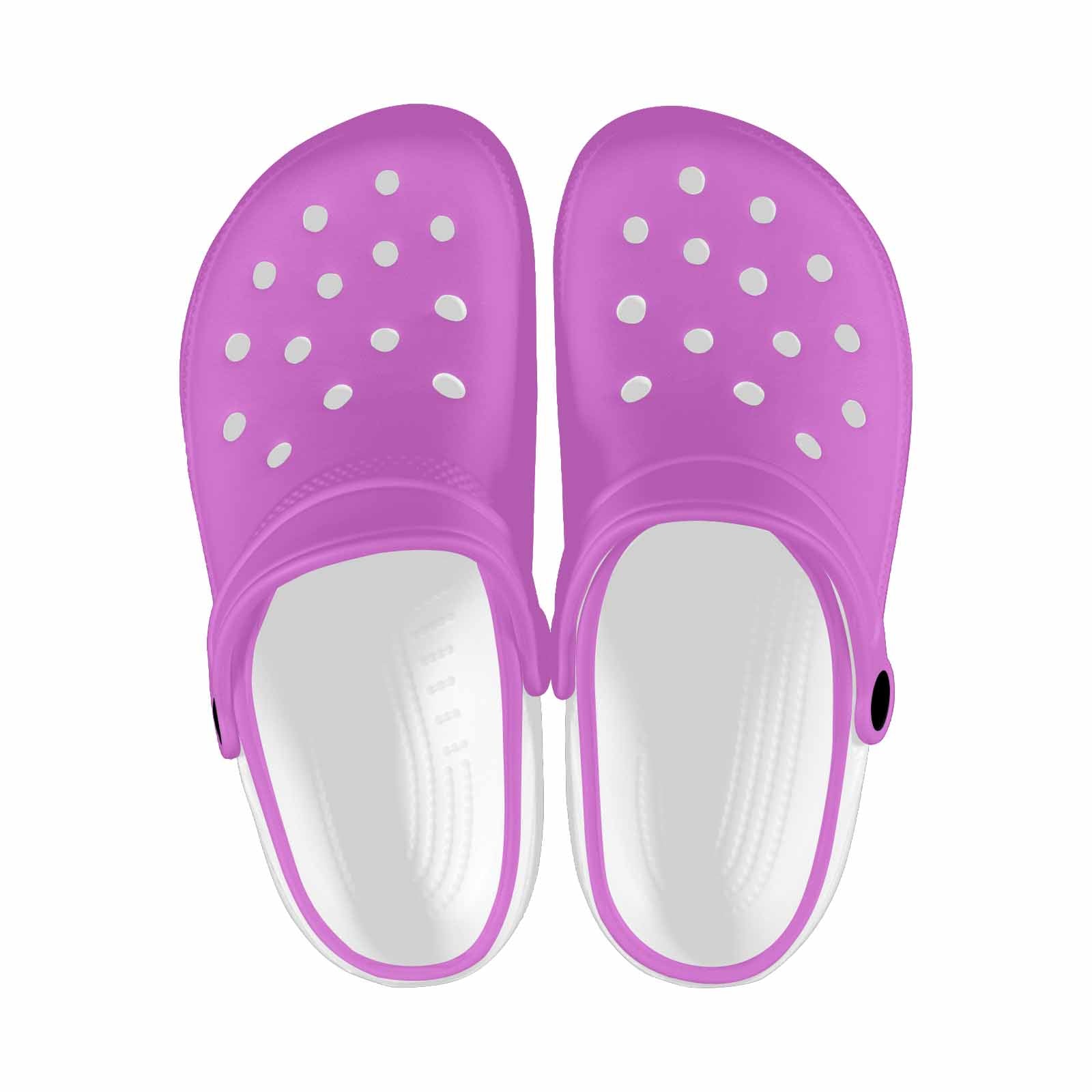 Orchid Purple Custom Print Adults Clogs featuring ventilation ports and pivoting heel straps for a secure fit.