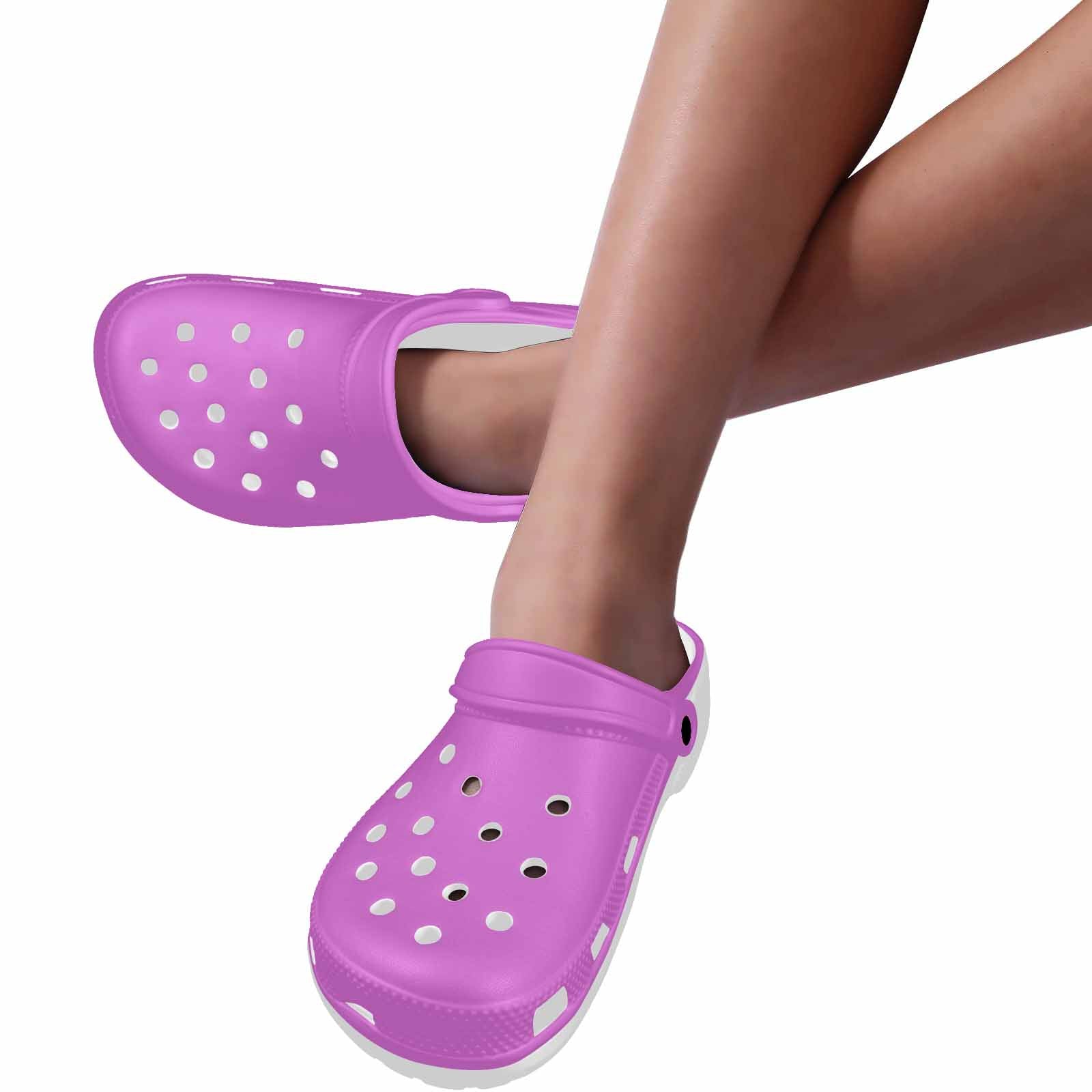 Orchid Purple Custom Print Adults Clogs featuring ventilation ports and pivoting heel straps for a secure fit.