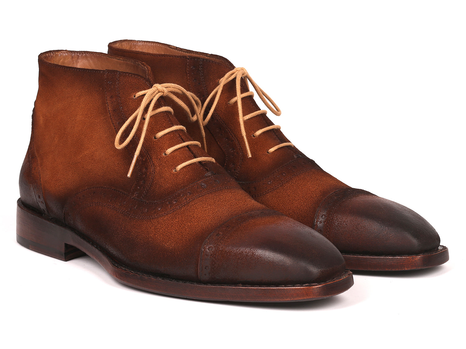 Paul Parkman Antique Suede Brown Cap Toe Ankle Boots showcasing rich brown suede, cap toe design, and elegant craftsmanship.