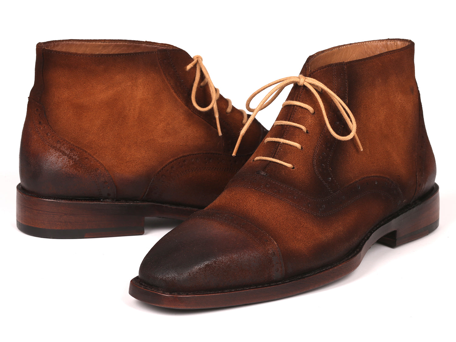 Paul Parkman Antique Suede Brown Cap Toe Ankle Boots showcasing rich brown suede, cap toe design, and elegant craftsmanship.