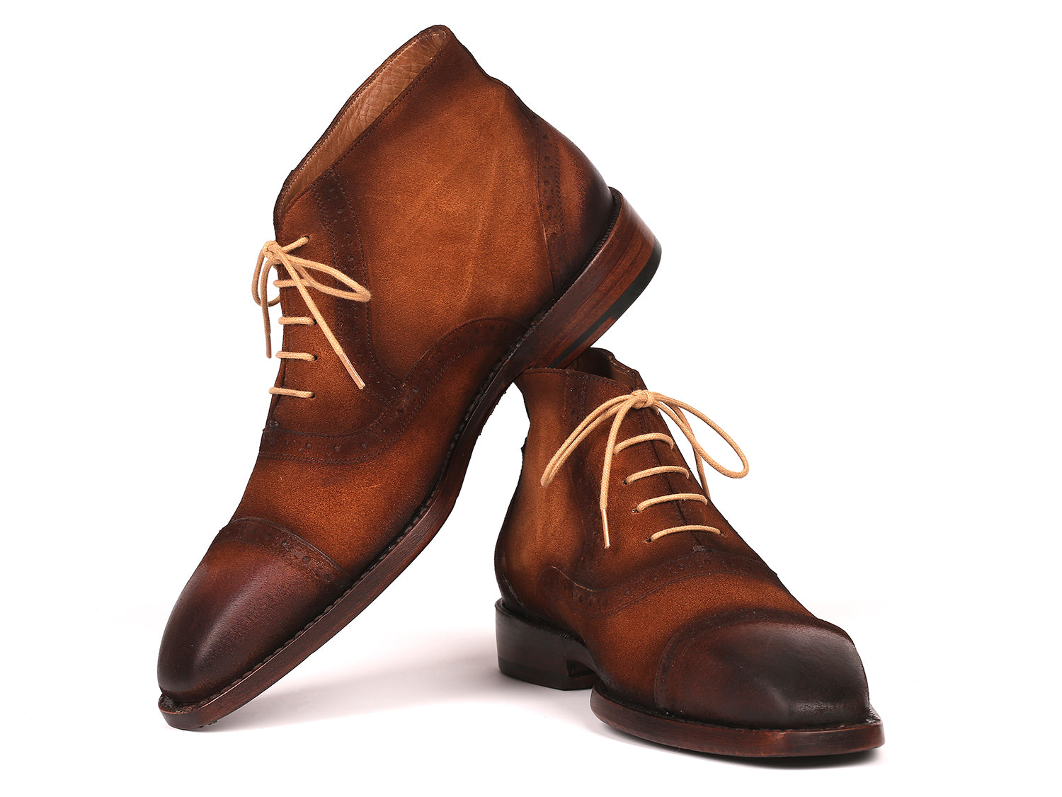 Paul Parkman Antique Suede Brown Cap Toe Ankle Boots showcasing rich brown suede, cap toe design, and elegant craftsmanship.