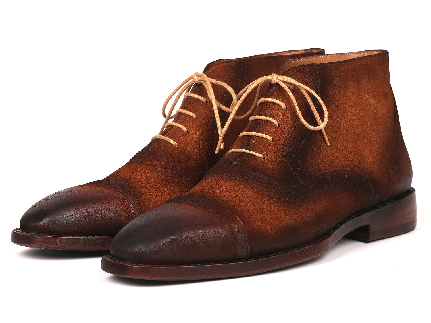 Paul Parkman Antique Suede Brown Cap Toe Ankle Boots showcasing rich brown suede, cap toe design, and elegant craftsmanship.