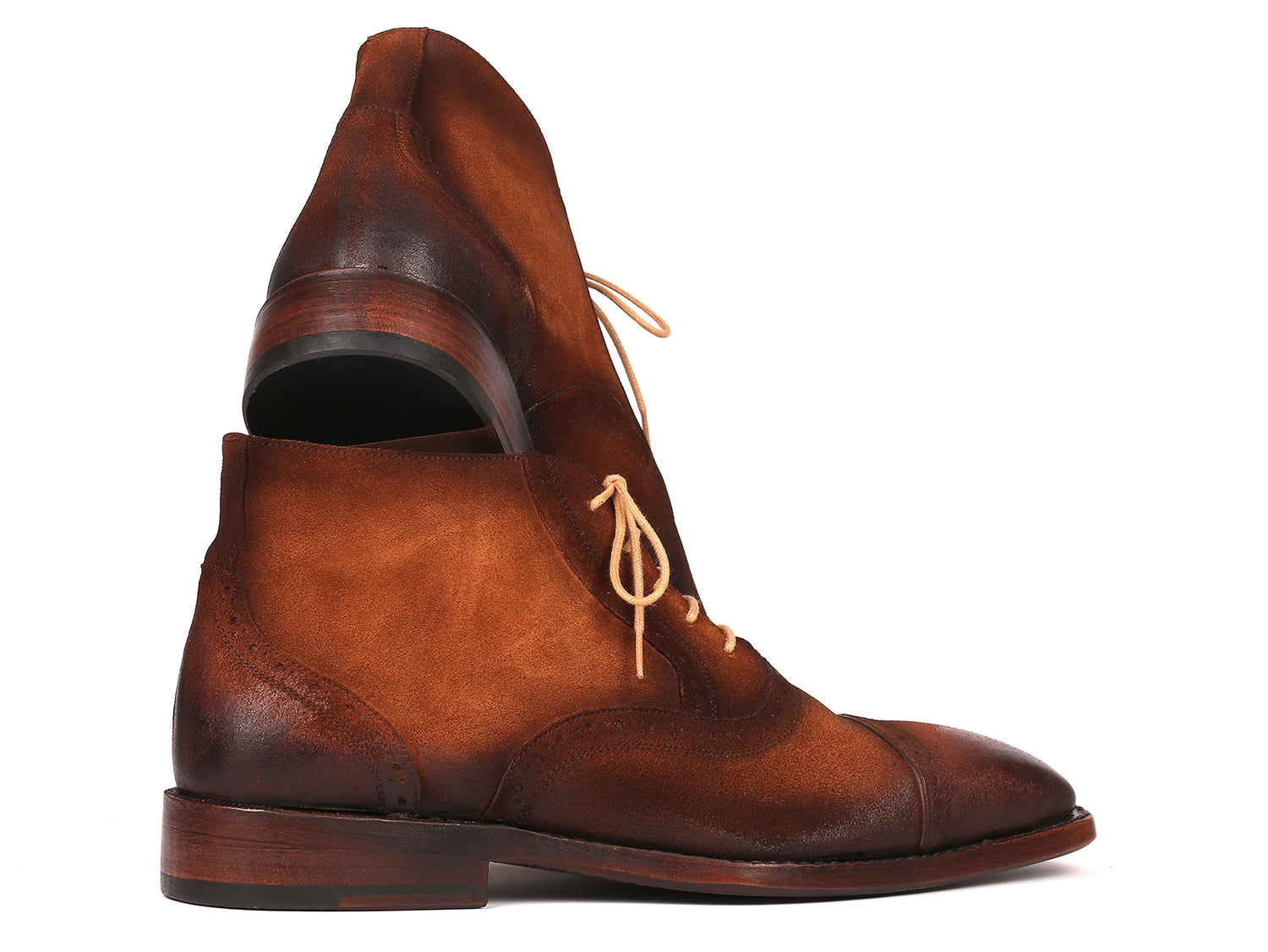 Paul Parkman Antique Suede Brown Cap Toe Ankle Boots showcasing rich brown suede, cap toe design, and elegant craftsmanship.