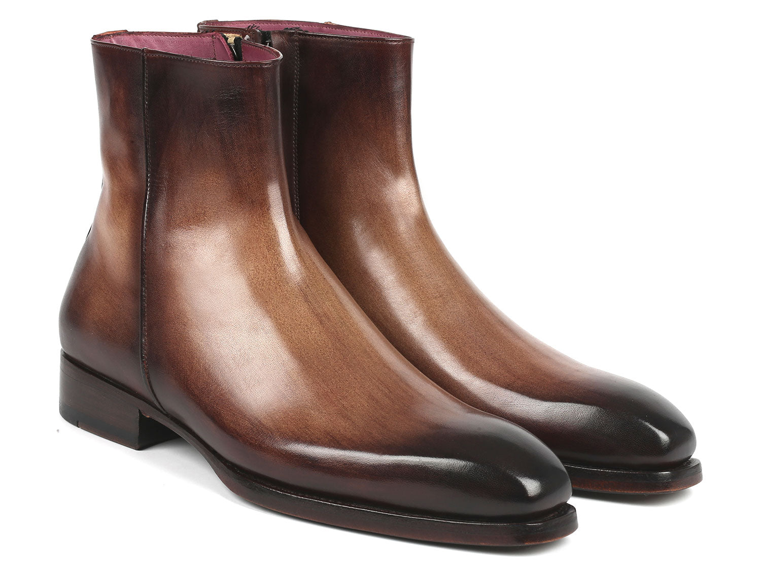 Paul Parkman Brown Burnished Side Zipper Boots showcasing premium leather and Goodyear welted construction, featuring a stylish side zipper.