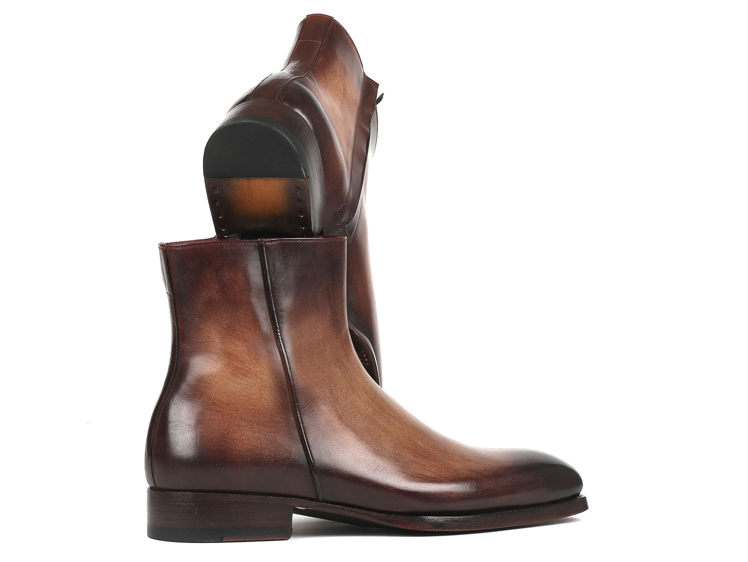 Paul Parkman Brown Burnished Side Zipper Boots showcasing premium leather and Goodyear welted construction, featuring a stylish side zipper.