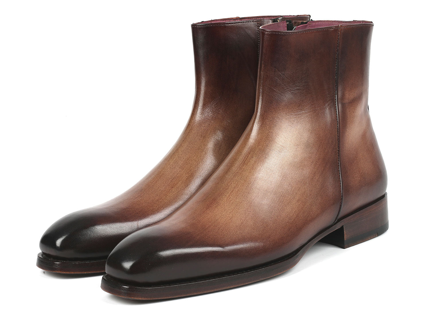 Paul Parkman Brown Burnished Side Zipper Boots showcasing premium leather and Goodyear welted construction, featuring a stylish side zipper.